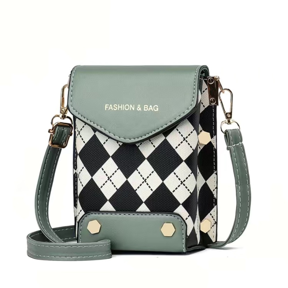 MINI FLIP LETTER PRINT CROSSBODY PHONE BAG - LIGHT GREEN